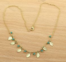 Leaf Charm & chalcedony necklace, Brass with 22k gold plated necklace for women